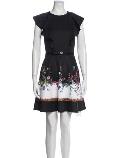 Pre-owned Ted Baker Floral Print Mini Dress In Black