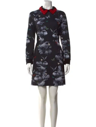Pre-owned Ted Baker Floral Print Mini Dress In Black
