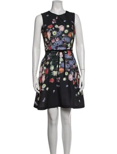 Pre-owned Ted Baker Floral Print Mini Dress In Black