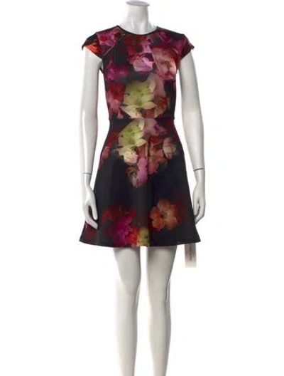 Pre-owned Ted Baker Floral Print Mini Dress In Black