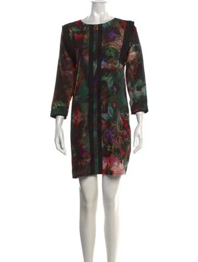 Pre-owned Ted Baker Floral Print Mini Dress In Black