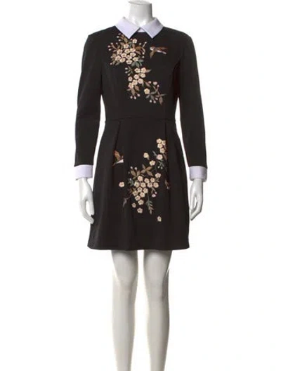 Pre-owned Ted Baker Floral Print Mini Dress In Black