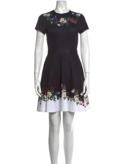 Pre-owned Ted Baker Floral Print Mini Dress In Black