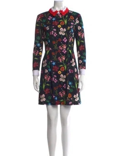 Pre-owned Ted Baker Floral Print Mini Dress In Black/green/yellow