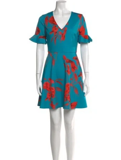 Pre-owned Ted Baker Floral Print Mini Dress In Blue
