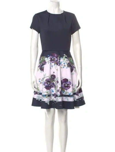 Pre-owned Ted Baker Floral Print Mini Dress In Blue