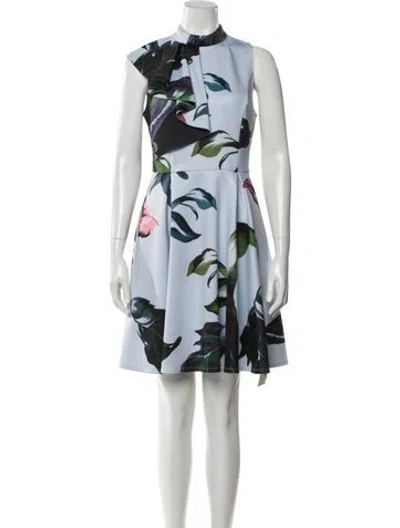 Pre-owned Ted Baker Floral Print Mini Dress In Blue