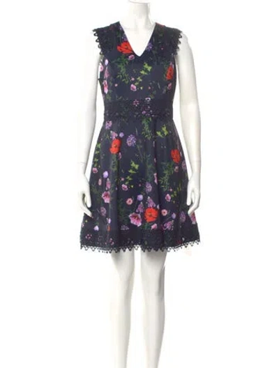 Pre-owned Ted Baker Floral Print Mini Dress In Blue