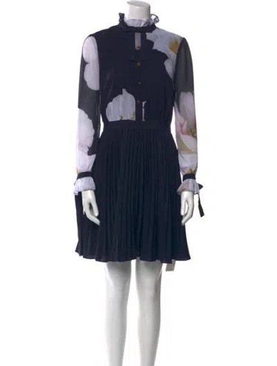 Pre-owned Ted Baker Floral Print Mini Dress In Blue