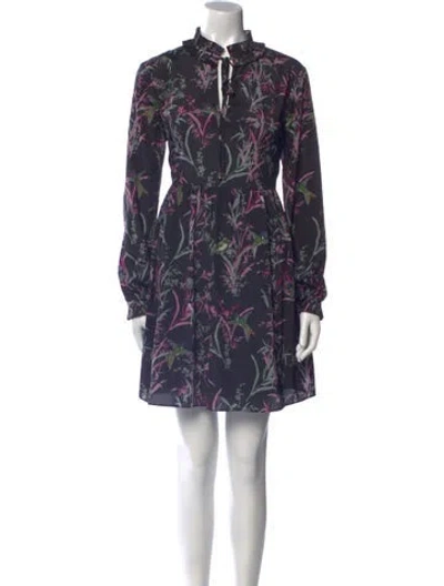 Pre-owned Ted Baker Floral Print Mini Dress In Blue