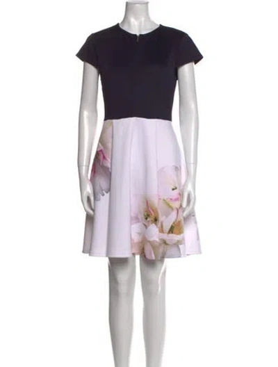 Pre-owned Ted Baker Floral Print Mini Dress In Blue