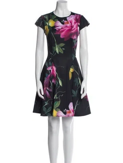 Pre-owned Ted Baker Floral Print Mini Dress In Blue