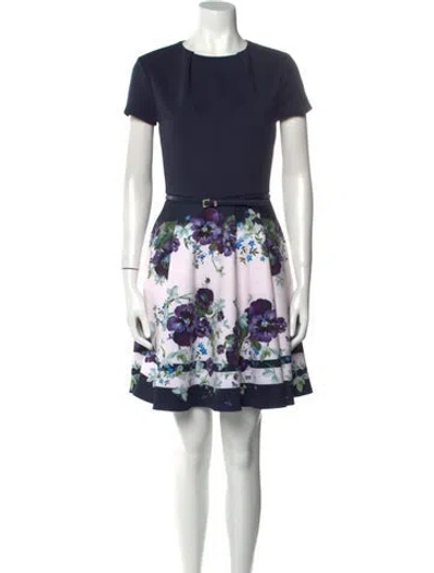 Pre-owned Ted Baker Floral Print Mini Dress In Blue