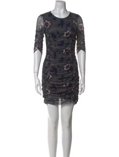 Pre-owned Ted Baker Floral Print Mini Dress In Blue