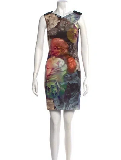 Pre-owned Ted Baker Floral Print Mini Dress In Blue