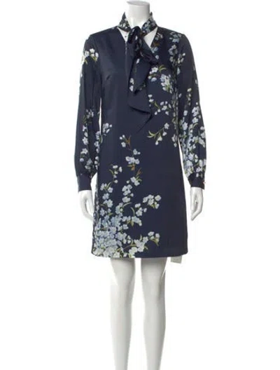 Pre-owned Ted Baker Floral Print Mini Dress In Blue