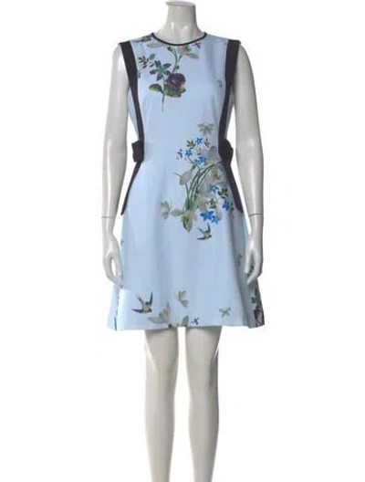 Pre-owned Ted Baker Floral Print Mini Dress In Blue