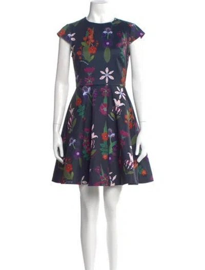 Pre-owned Ted Baker Floral Print Mini Dress In Blue
