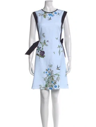 Pre-owned Ted Baker Floral Print Mini Dress In Blue