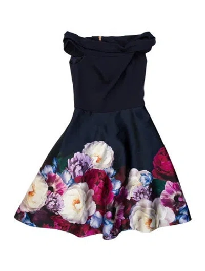 Pre-owned Ted Baker Floral Print Mini Dress In Blue
