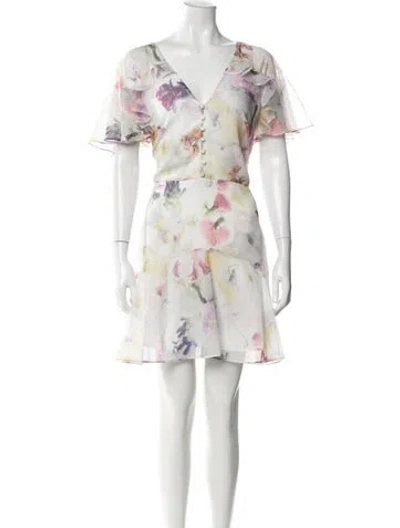 Pre-owned Ted Baker Floral Print Mini Dress In Blue