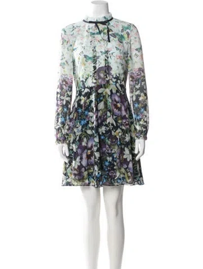 Pre-owned Ted Baker Floral Print Mini Dress In Blue