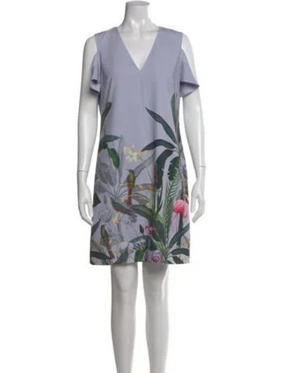 Pre-owned Ted Baker Floral Print Mini Dress In Blue