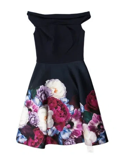 Pre-owned Ted Baker Floral Print Mini Dress In Blue