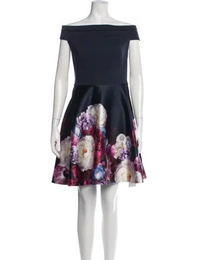 Pre-owned Ted Baker Floral Print Mini Dress In Blue