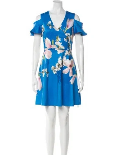 Pre-owned Ted Baker Floral Print Mini Dress In Blue