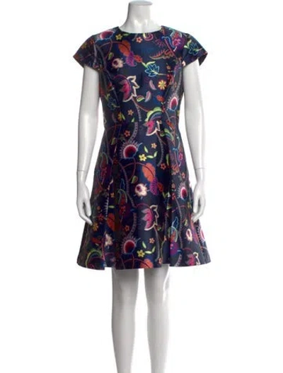 Pre-owned Ted Baker Floral Print Mini Dress In Blue