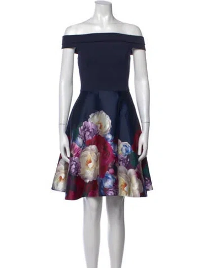 Pre-owned Ted Baker Floral Print Mini Dress In Blue