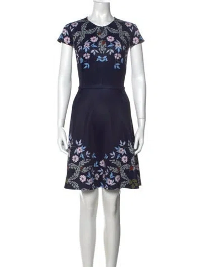 Pre-owned Ted Baker Floral Print Mini Dress In Blue