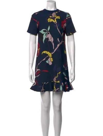 Pre-owned Ted Baker Floral Print Mini Dress In Blue