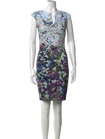 Pre-owned Ted Baker Floral Print Mini Dress In Blue