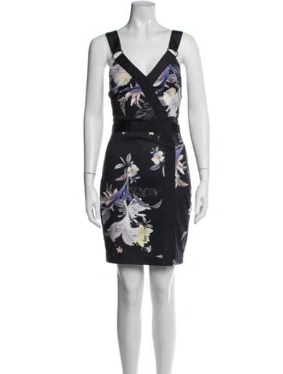 Pre-owned Ted Baker Floral Print Mini Dress In Blue