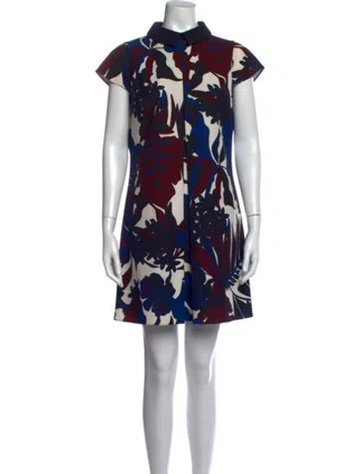 Pre-owned Ted Baker Floral Print Mini Dress In Blue