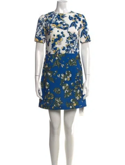 Pre-owned Ted Baker Floral Print Mini Dress In Blue