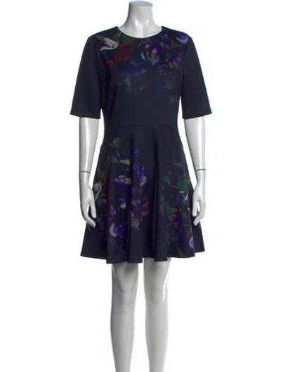 Pre-owned Ted Baker Floral Print Mini Dress In Blue