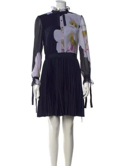 Pre-owned Ted Baker Floral Print Mini Dress In Blue
