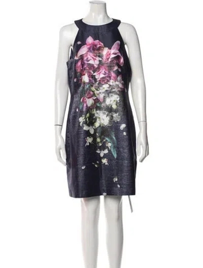 Pre-owned Ted Baker Floral Print Mini Dress In Blue
