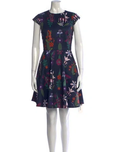 Pre-owned Ted Baker Floral Print Mini Dress In Blue