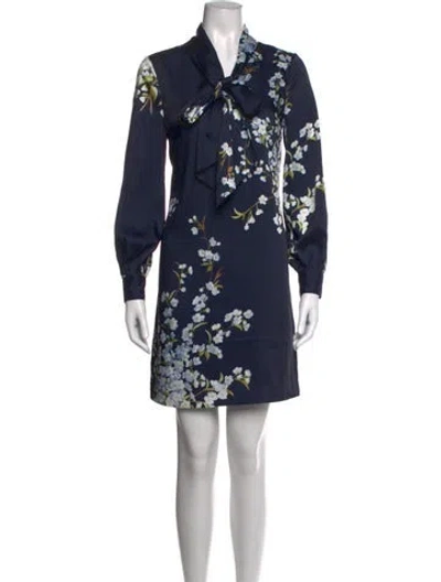 Pre-owned Ted Baker Floral Print Mini Dress In Blue