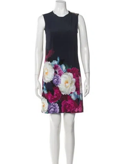 Pre-owned Ted Baker Floral Print Mini Dress In Blue