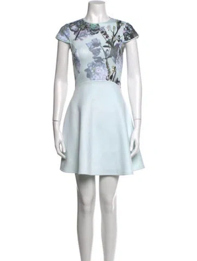 Pre-owned Ted Baker Floral Print Mini Dress In Blue