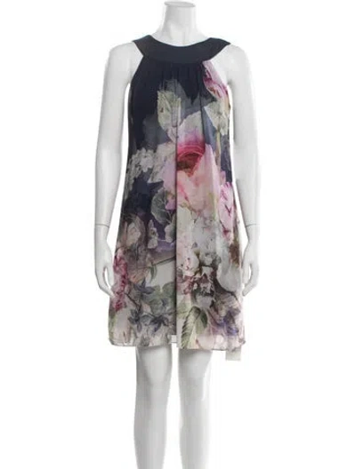 Pre-owned Ted Baker Floral Print Mini Dress In Blue