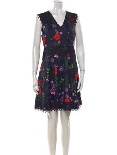 Pre-owned Ted Baker Floral Print Mini Dress In Blue