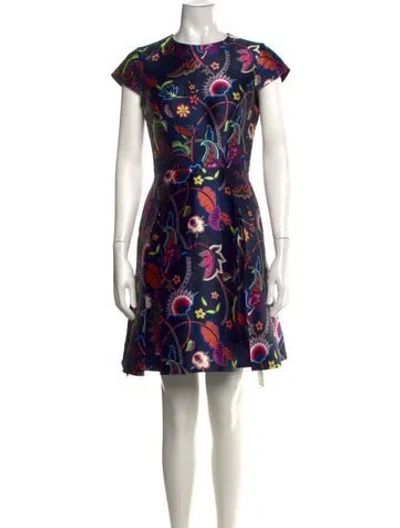 Pre-owned Ted Baker Floral Print Mini Dress In Blue