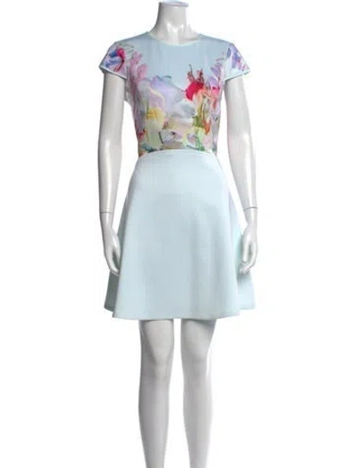 Pre-owned Ted Baker Floral Print Mini Dress In Blue