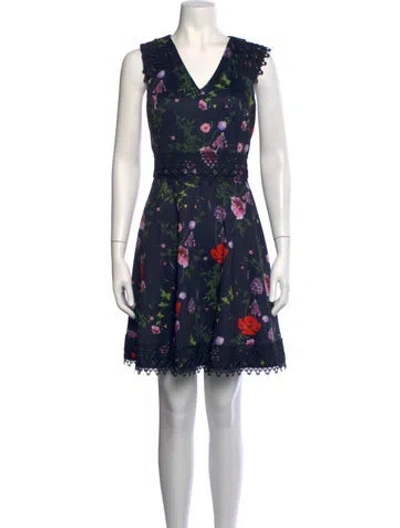 Pre-owned Ted Baker Floral Print Mini Dress In Blue